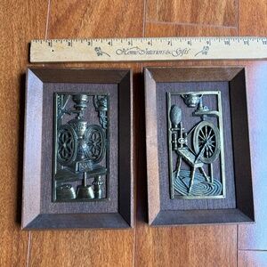 Two Turner Wall Art 3D Framed Early American Cabin Cottage Decor Metal & Wood